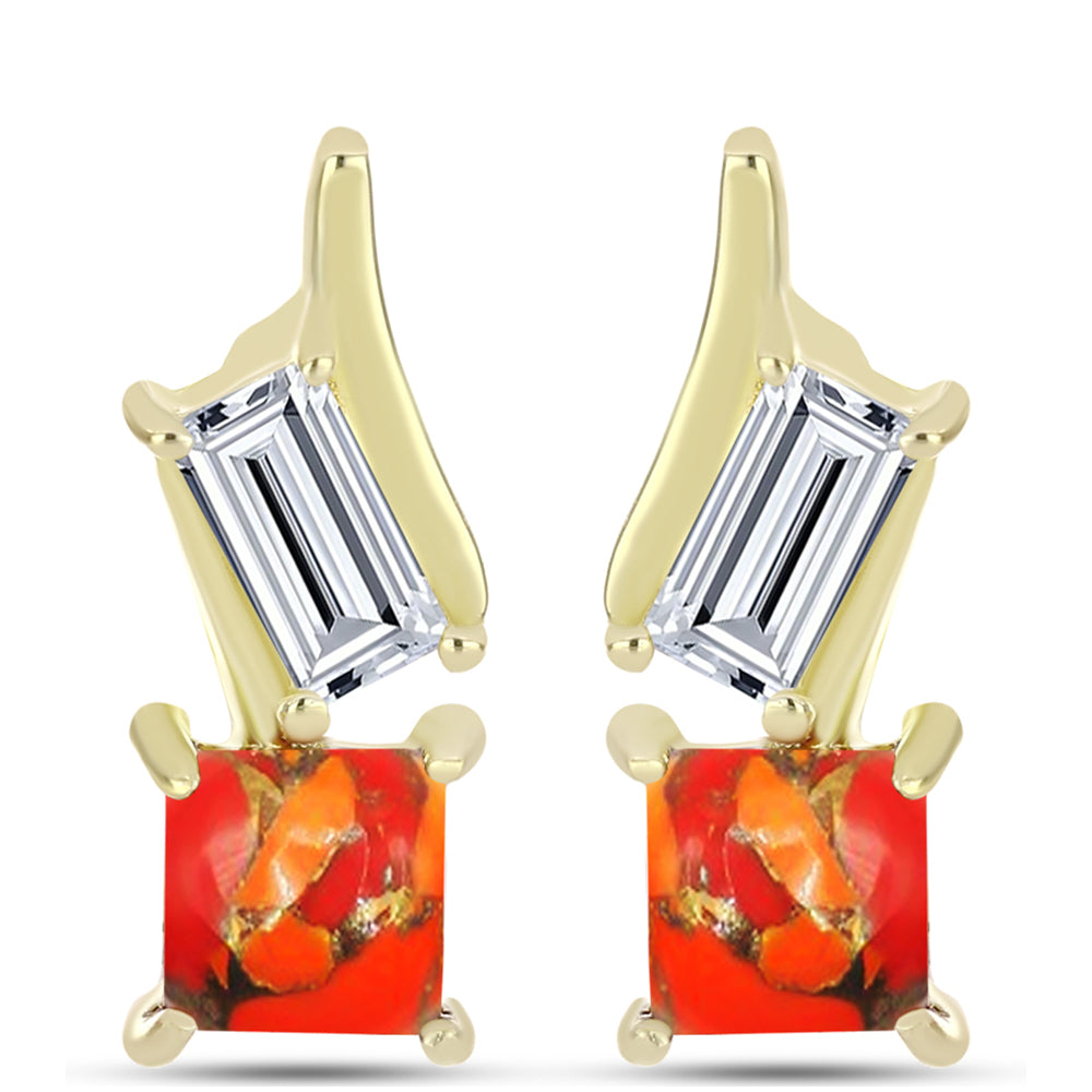 Cercei din Argint 925 Placat cu Aur ( 3.31 grame ) cu Turcoaz Mohave și Topaz Alb 2.08 Carate