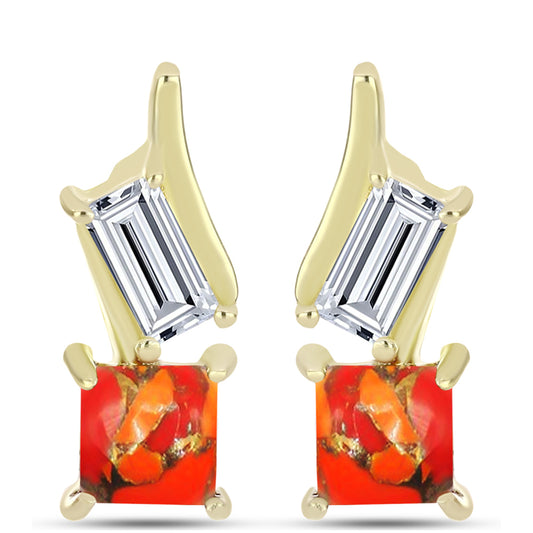 Cercei din Argint 925 Placat cu Aur ( 3.31 grame ) cu Turcoaz Mohave și Topaz Alb 2.08 Carate