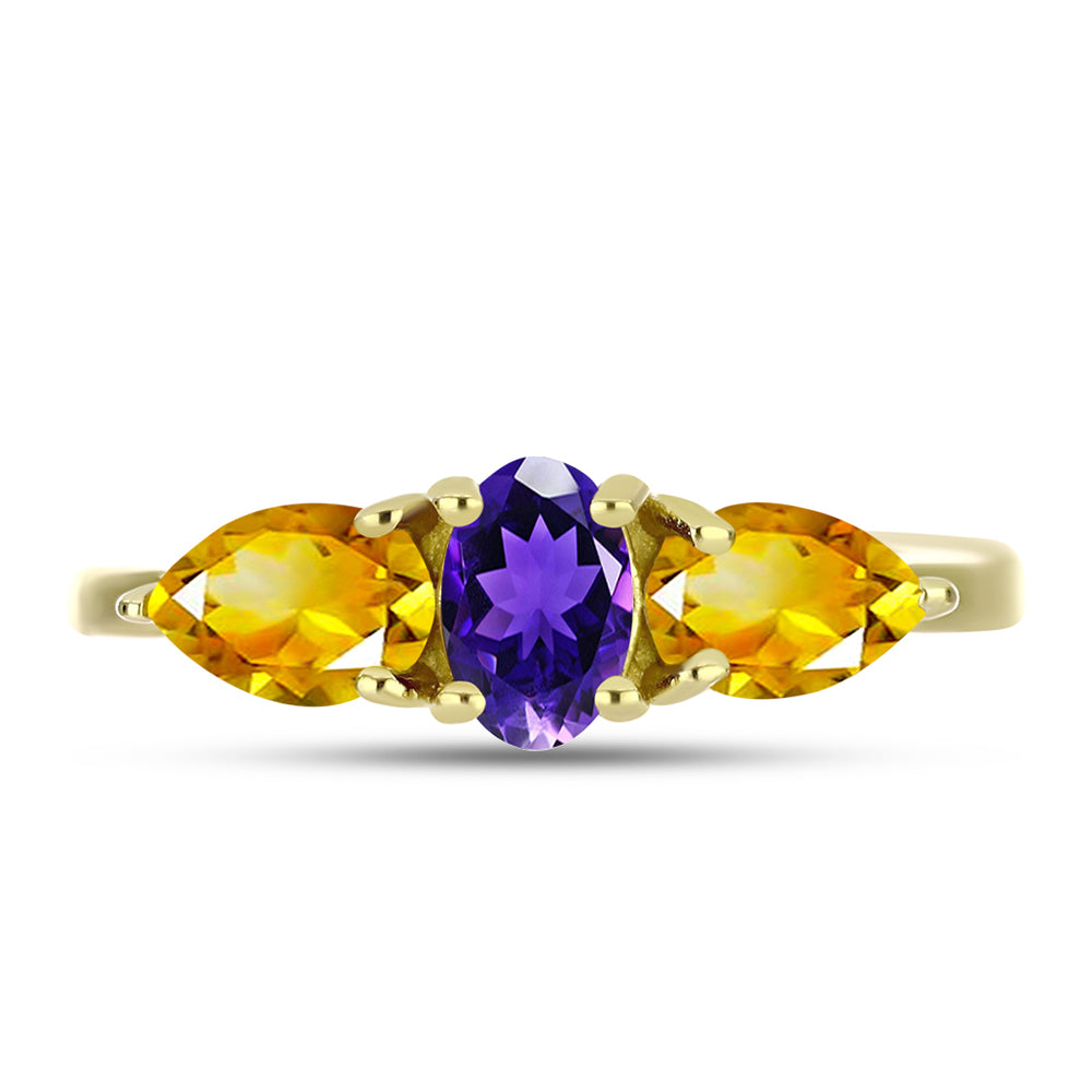 Inel din Argint 925 Placat cu Aur ( 2.1 grame ) cu Ametist Marocan și Citrin Ural 1.31 Carate