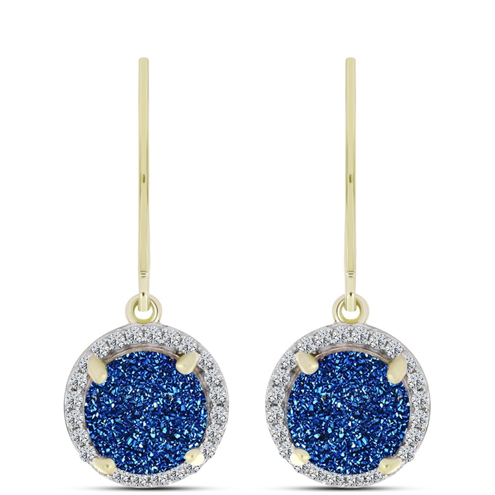 Cercei din Argint 925 Placat cu Aur ( 2.53 grame ) cu Albastru Drusy și Topaz Alb 4.47 Carate