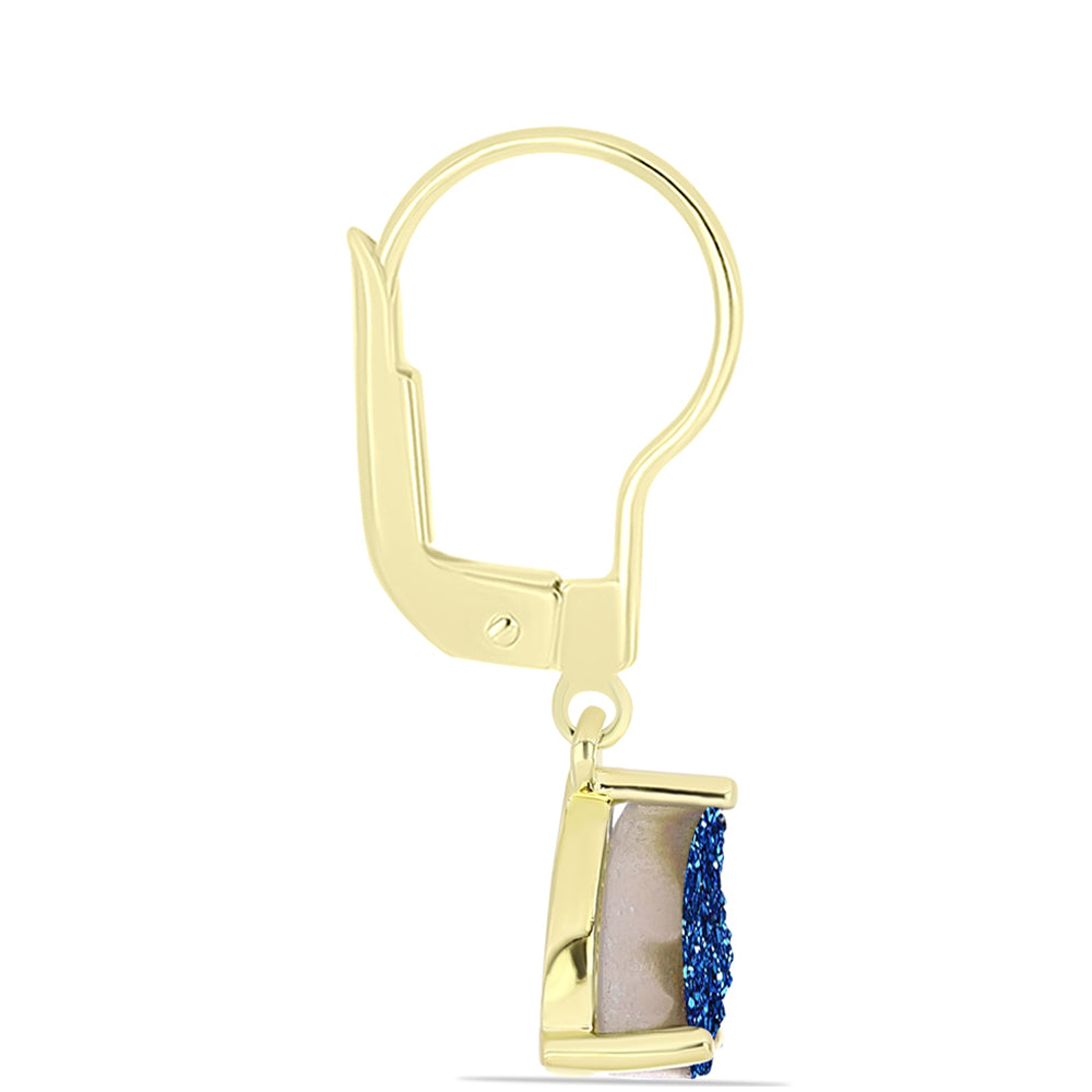 Cercei din Argint 925 Placat cu Aur ( 1.45 grame ) cu Albastru Drusy 2.44 Carate 2 