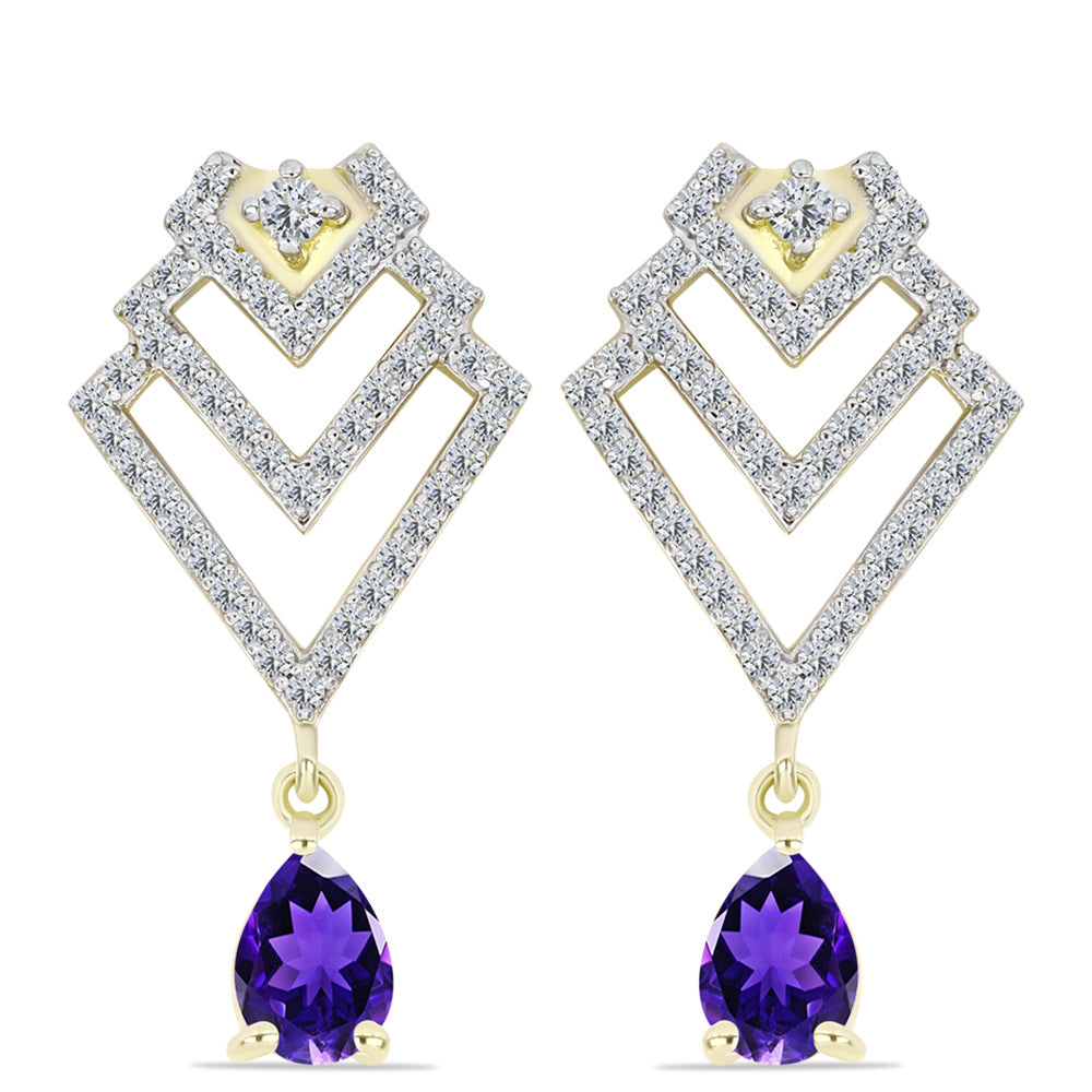 Cercei din Argint 925 Placat cu Aur ( 4.77 grame ) cu Ametist Marocan și Topaz Alb 2.19 Carate 1 
