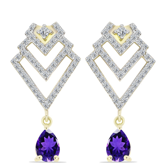 Cercei din Argint 925 Placat cu Aur ( 4.77 grame ) cu Ametist Marocan și Topaz Alb 2.19 Carate