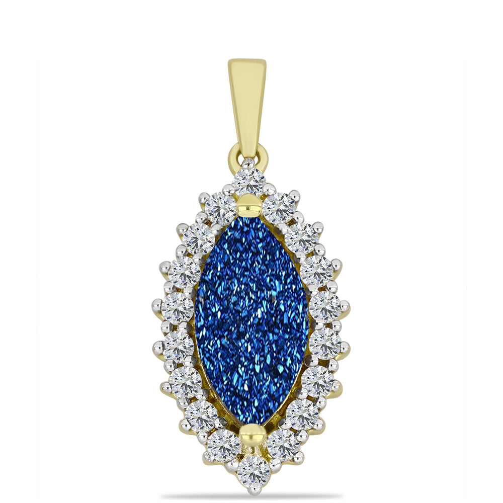Pandantiv din Argint 925 Placat cu Aur ( 2.27 grame ) cu Albastru Drusy și Topaz Alb 3.25 Carate
