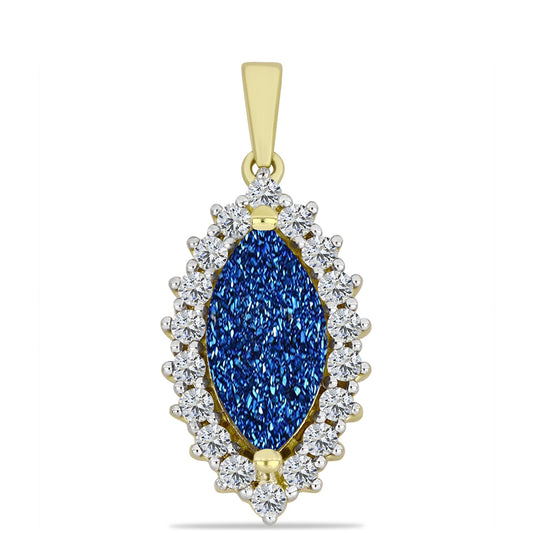 Pandantiv din Argint 925 Placat cu Aur ( 2.27 grame ) cu Albastru Drusy și Topaz Alb 3.25 Carate
