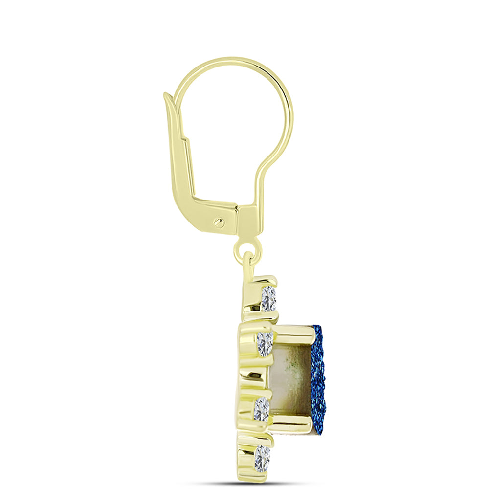 Cercei din Argint 925 Placat cu Aur ( 3.33 grame ) cu Albastru Drusy și Topaz Alb 5.05 Carate 2 