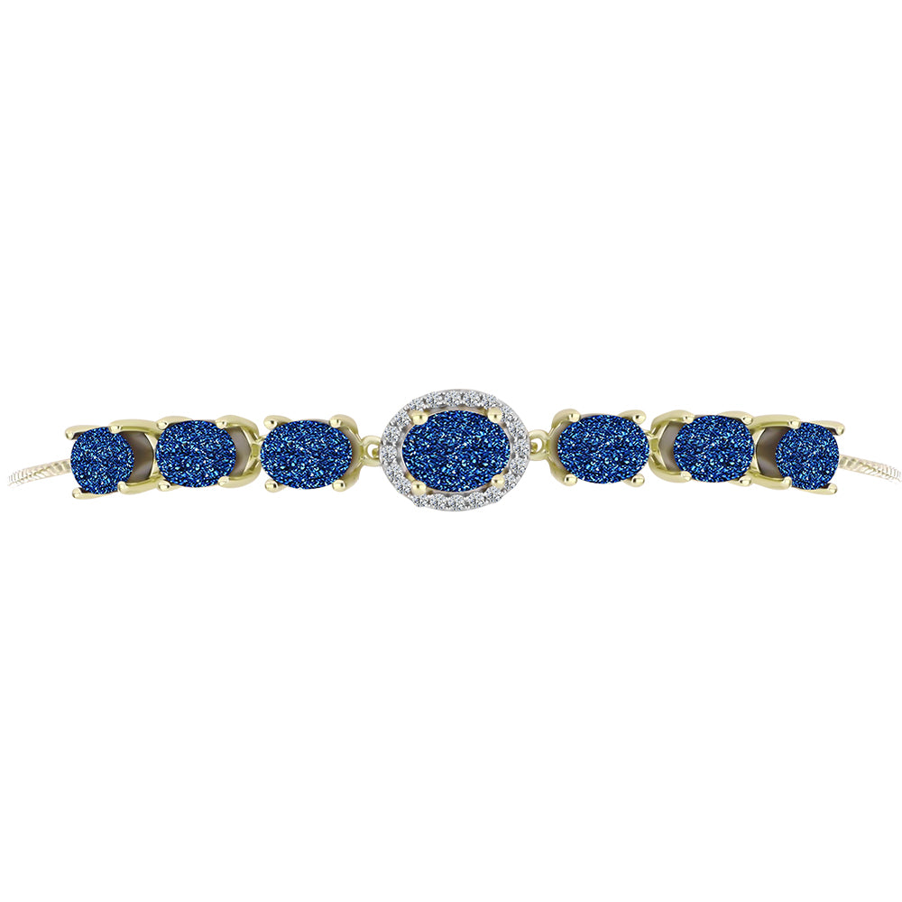 Brățară din Argint 925 Placat cu Aur ( 5.08 grame ) cu Albastru Drusy și Topaz Alb 7.23 Carate 2 
