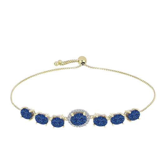 Brățară din Argint 925 Placat cu Aur ( 5.08 grame ) cu Albastru Drusy și Topaz Alb 7.23 Carate