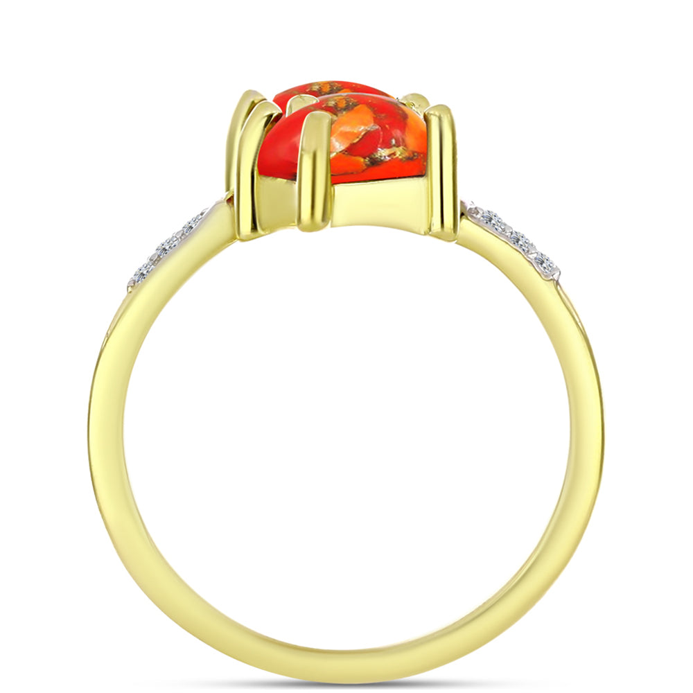 Inel din Argint 925 Placat cu Aur ( 2.68 grame ) cu Turcoaz Mohave și Topaz Alb 1.28 Carate 2 