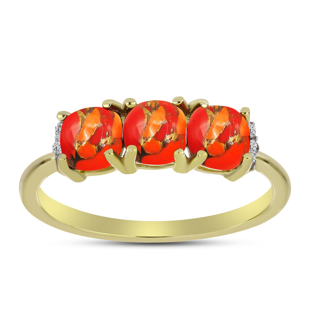Inel din Argint 925 Placat cu Aur ( 2.01 grame ) cu Turcoaz Mohave și Topaz Alb 1.72 Carate 3 