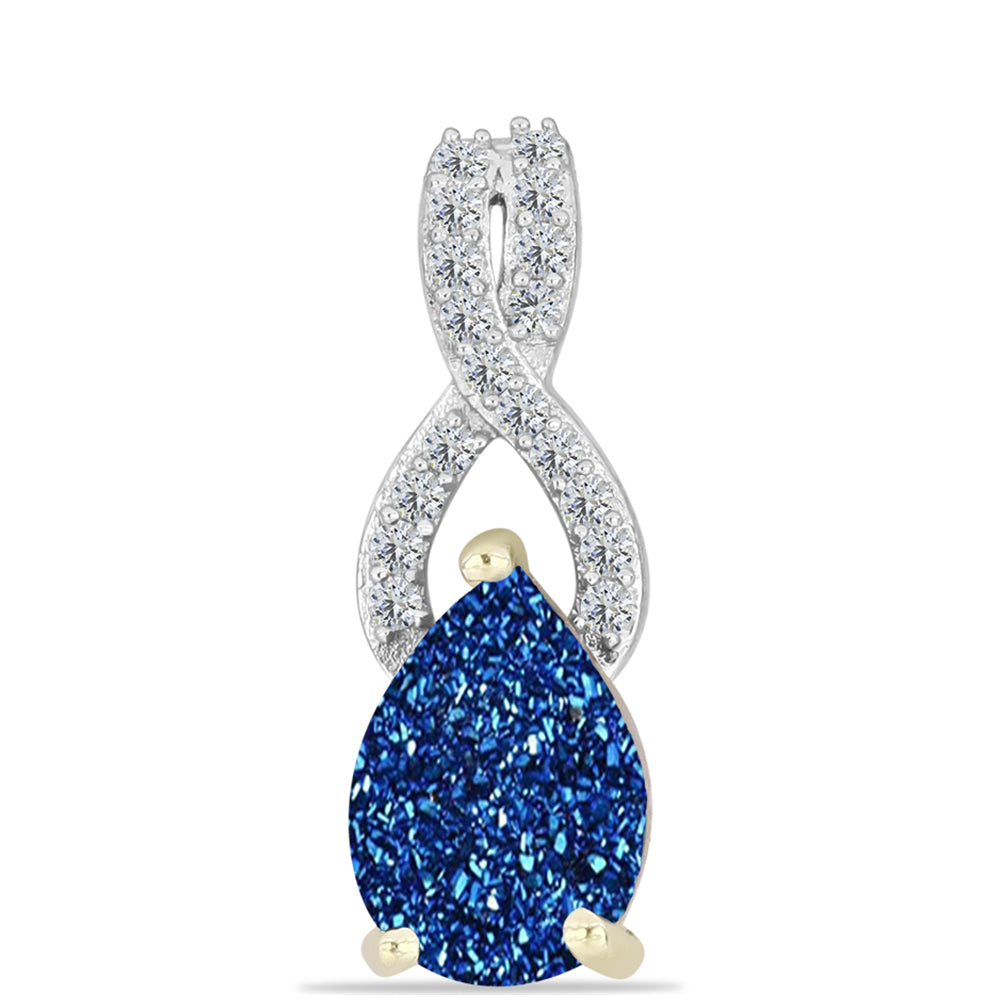 Pandantiv din Argint 925 Placat cu Aur ( 0.97 grame ) cu Albastru Drusy și Topaz Alb 2.05 Carate 1 