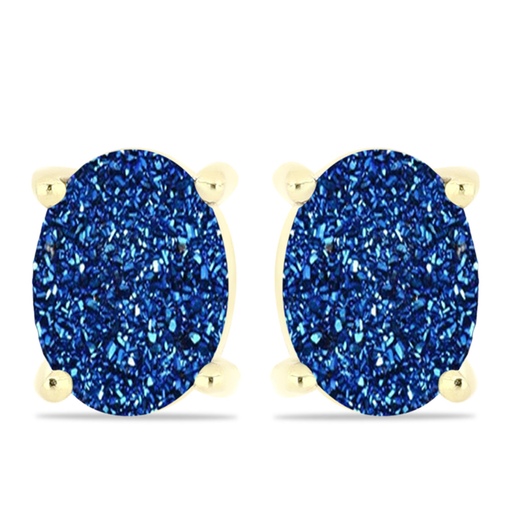 Cercei din Argint 925 Placat cu Aur ( 1.44 grame ) cu Albastru Drusy 2.6 Carate