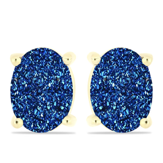 Cercei din Argint 925 Placat cu Aur ( 1.44 grame ) cu Albastru Drusy 2.6 Carate