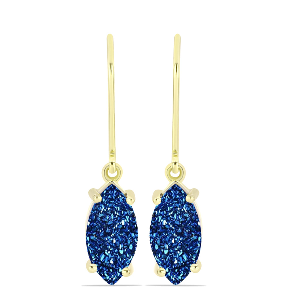 Cercei din Argint 925 Placat cu Aur ( 1.82 grame ) cu Albastru Drusy 3.73 Carate 1 