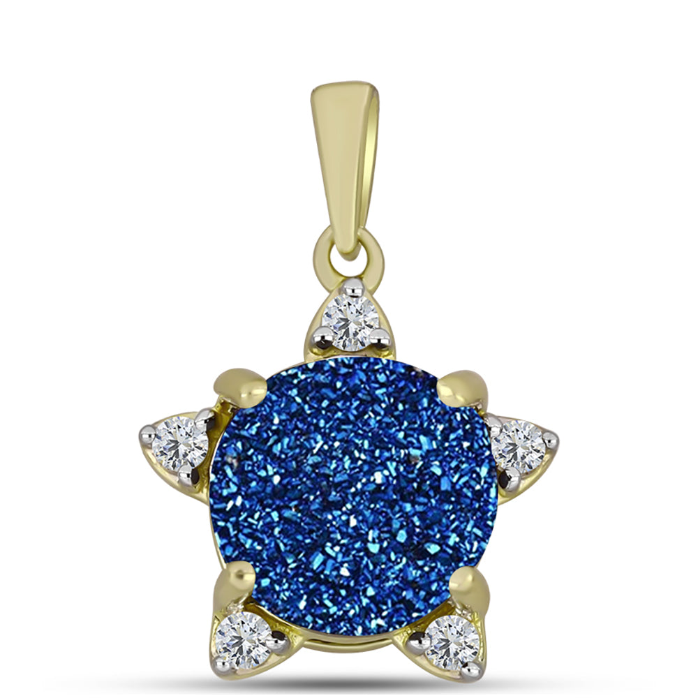 Pandantiv din Argint 925 Placat cu Aur ( 1.54 grame ) cu Albastru Drusy și Topaz Alb 4.28 Carate 1 