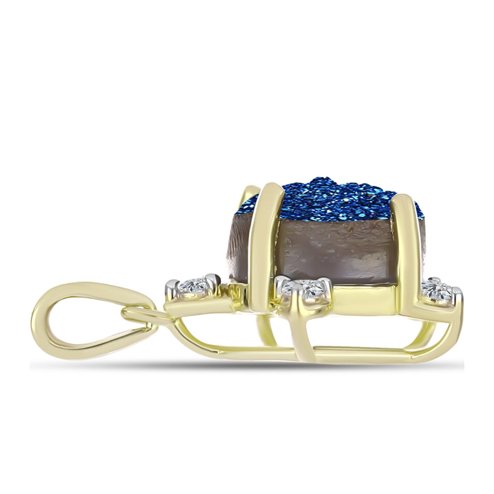 Pandantiv din Argint 925 Placat cu Aur ( 1.54 grame ) cu Albastru Drusy și Topaz Alb 4.28 Carate 2 