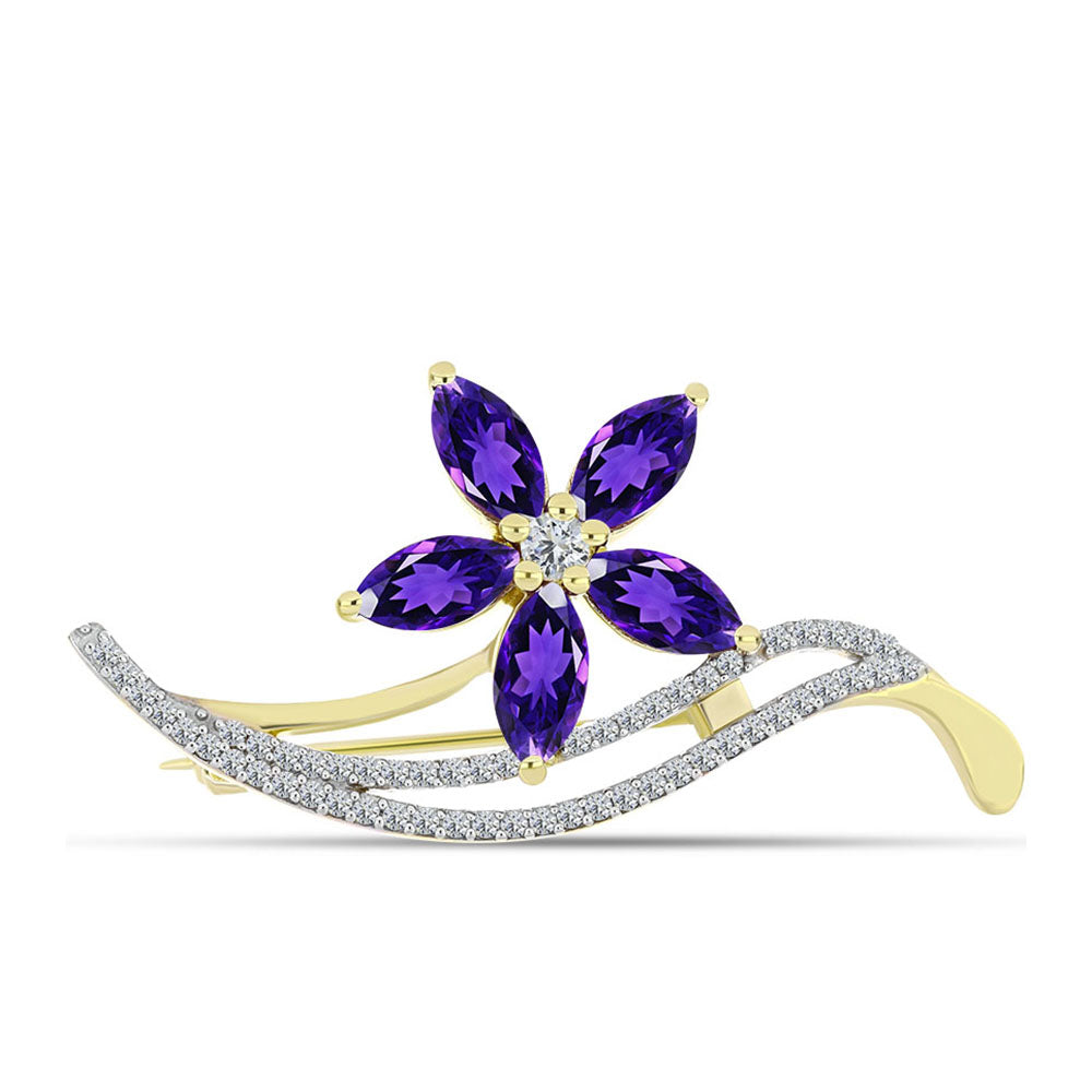 Broşă din Argint 925 Placat cu Aur ( 3.92 grame ) cu Ametist Marocan și Topaz Alb 2.95 Carate