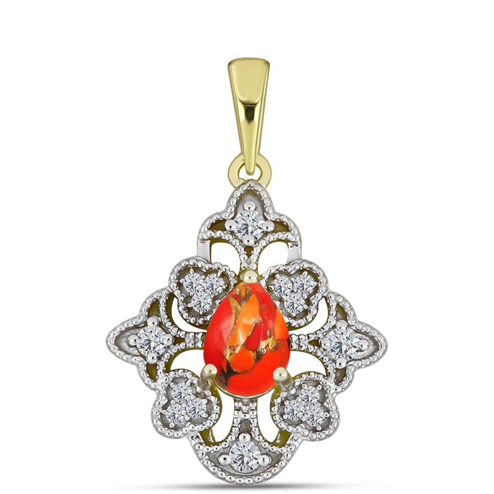 Pandantiv din Argint 925 Placat cu Aur ( 2.43 grame ) cu Turcoaz Mohave și Topaz Alb 0.96 Carate 1 