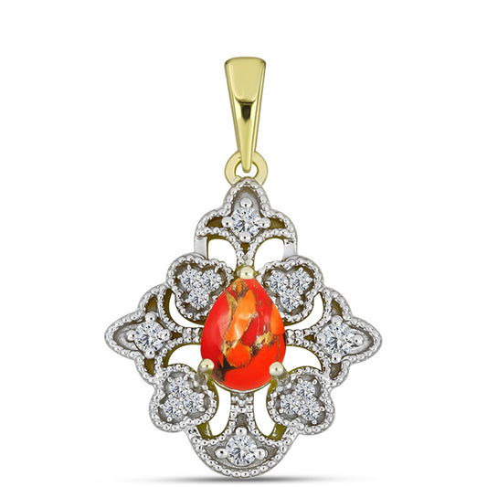 Pandantiv din Argint 925 Placat cu Aur ( 2.43 grame ) cu Turcoaz Mohave și Topaz Alb 0.96 Carate