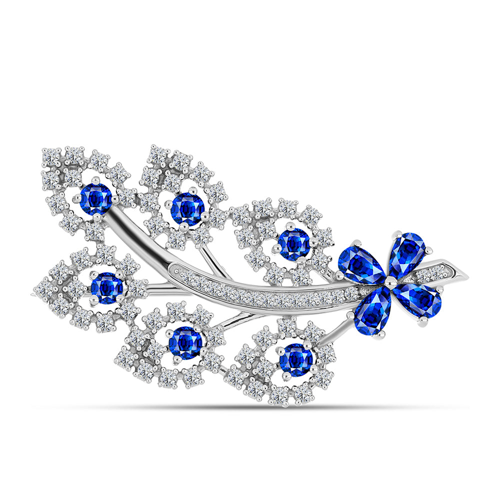 Broşă din Argint 925 ( 6.19 grame ) cu Safir Albastru Australian și Topaz Alb 3.62 Carate 1 