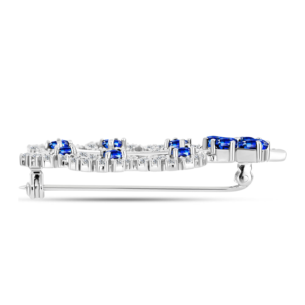 Broşă din Argint 925 ( 6.19 grame ) cu Safir Albastru Australian și Topaz Alb 3.62 Carate 2 