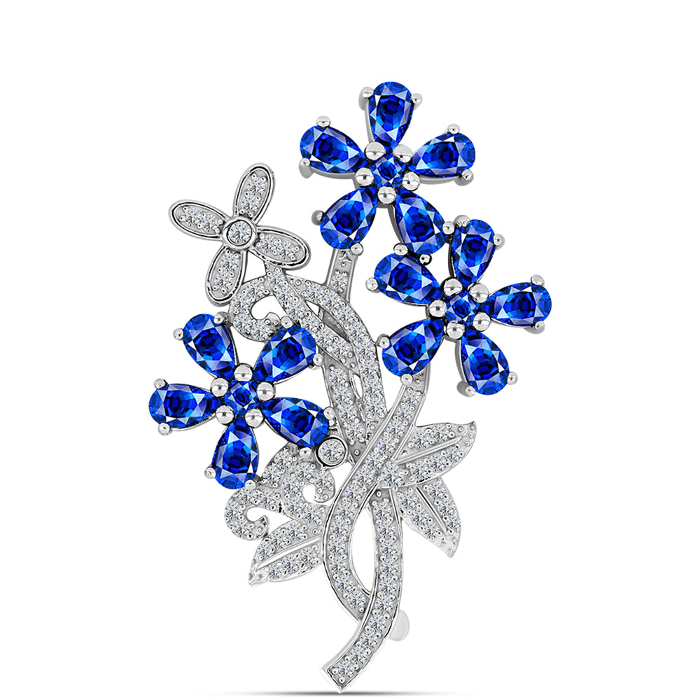 Broşă din Argint 925 ( 6.9 grame ) cu Safir Albastru Australian și Topaz Alb 5.93 Carate 1 