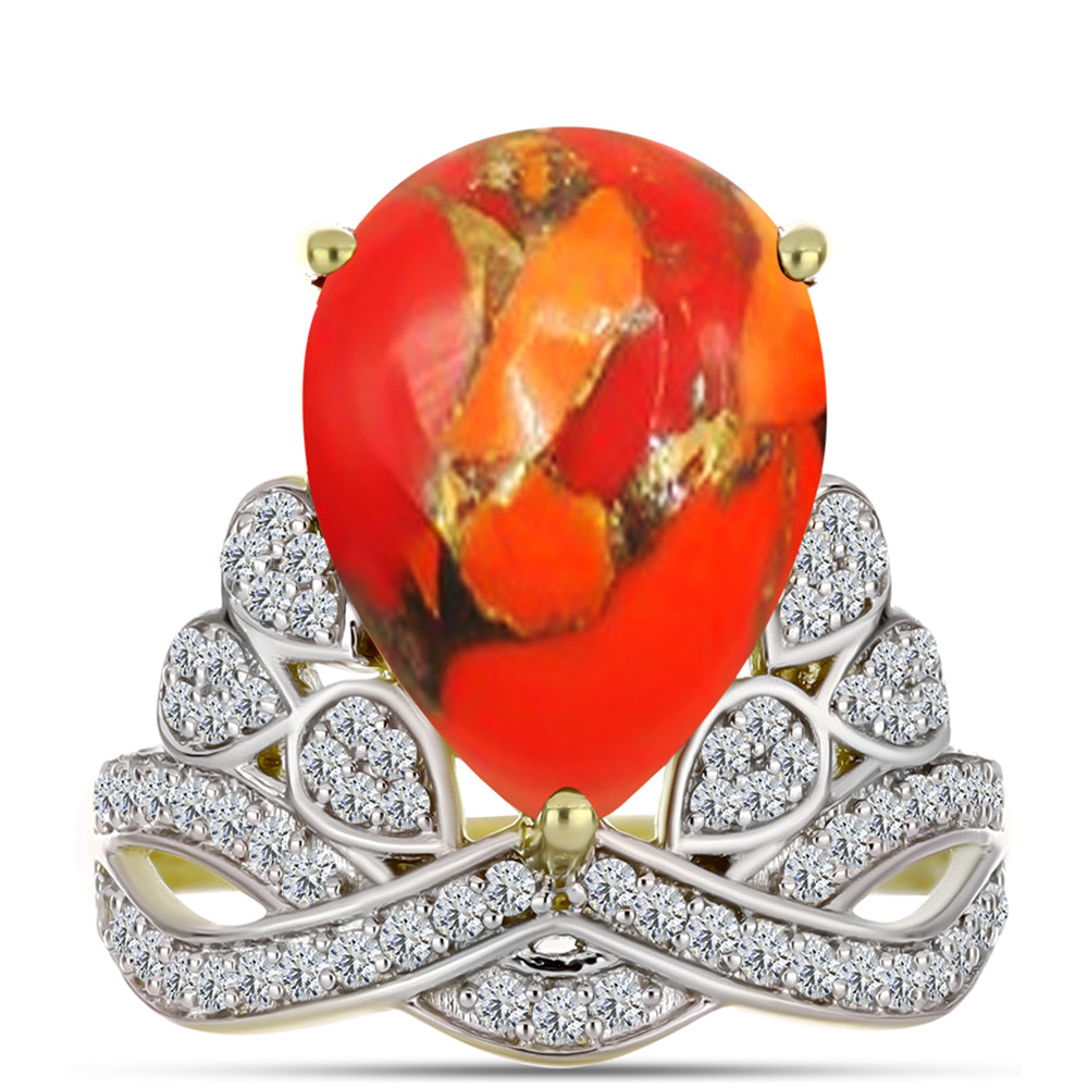 Inel din Argint 925 Placat cu Aur ( 4.01 grame ) cu Turcoaz Mohave și Topaz Alb 7.39 Carate 1 