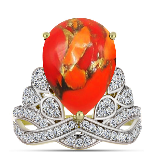 Inel din Argint 925 Placat cu Aur ( 4.01 grame ) cu Turcoaz Mohave și Topaz Alb 7.39 Carate