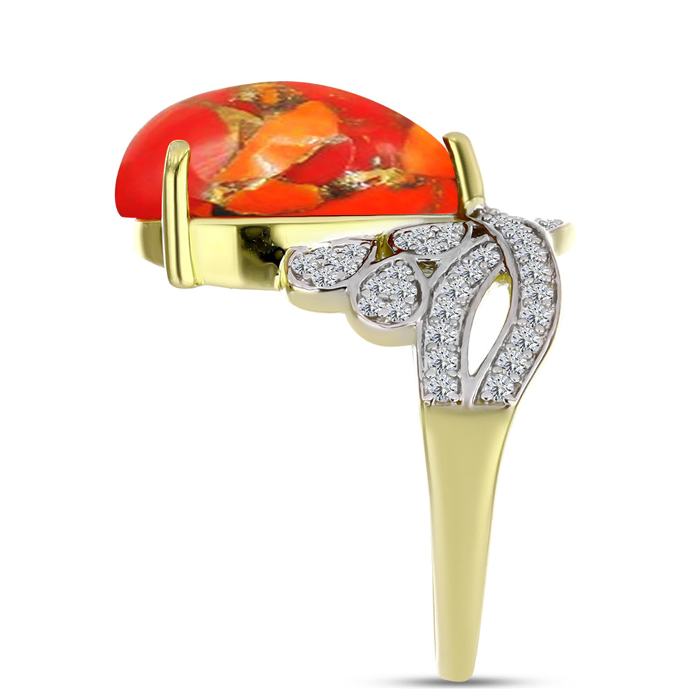 Inel din Argint 925 Placat cu Aur ( 4.01 grame ) cu Turcoaz Mohave și Topaz Alb 7.39 Carate
