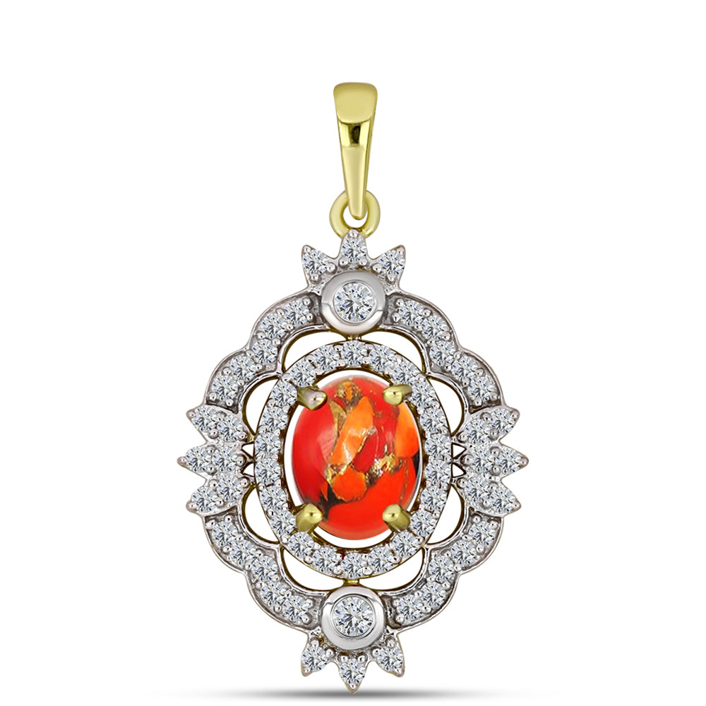 Pandantiv din Argint 925 Placat cu Aur ( 2.42 grame ) cu Turcoaz Mohave și Topaz Alb 1.56 Carate 1 
