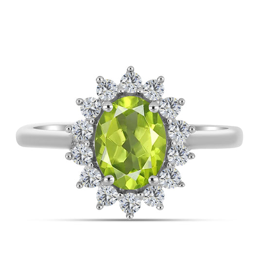 Inel din Argint 925 ( 2.64 grame ) cu Peridot Changbai și Topaz Alb 1.58 Carate
