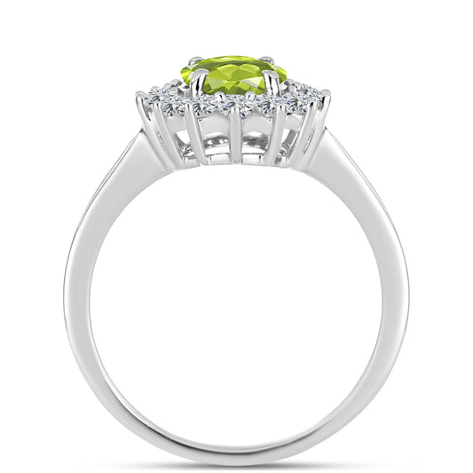 Inel din Argint 925 ( 2.64 grame ) cu Peridot Changbai și Topaz Alb 1.58 Carate