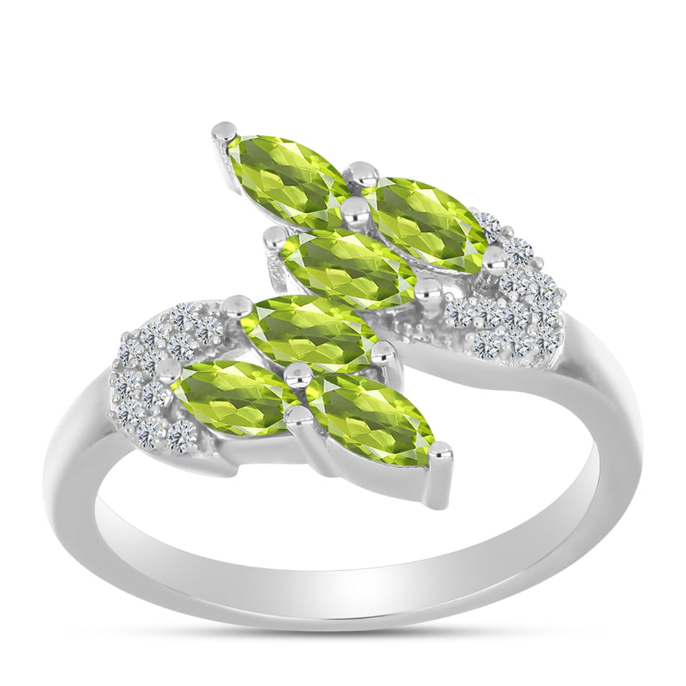 Inel din Argint 925 ( 2.46 grame ) cu Peridot Changbai și Topaz Alb 1.03 Carate 3 