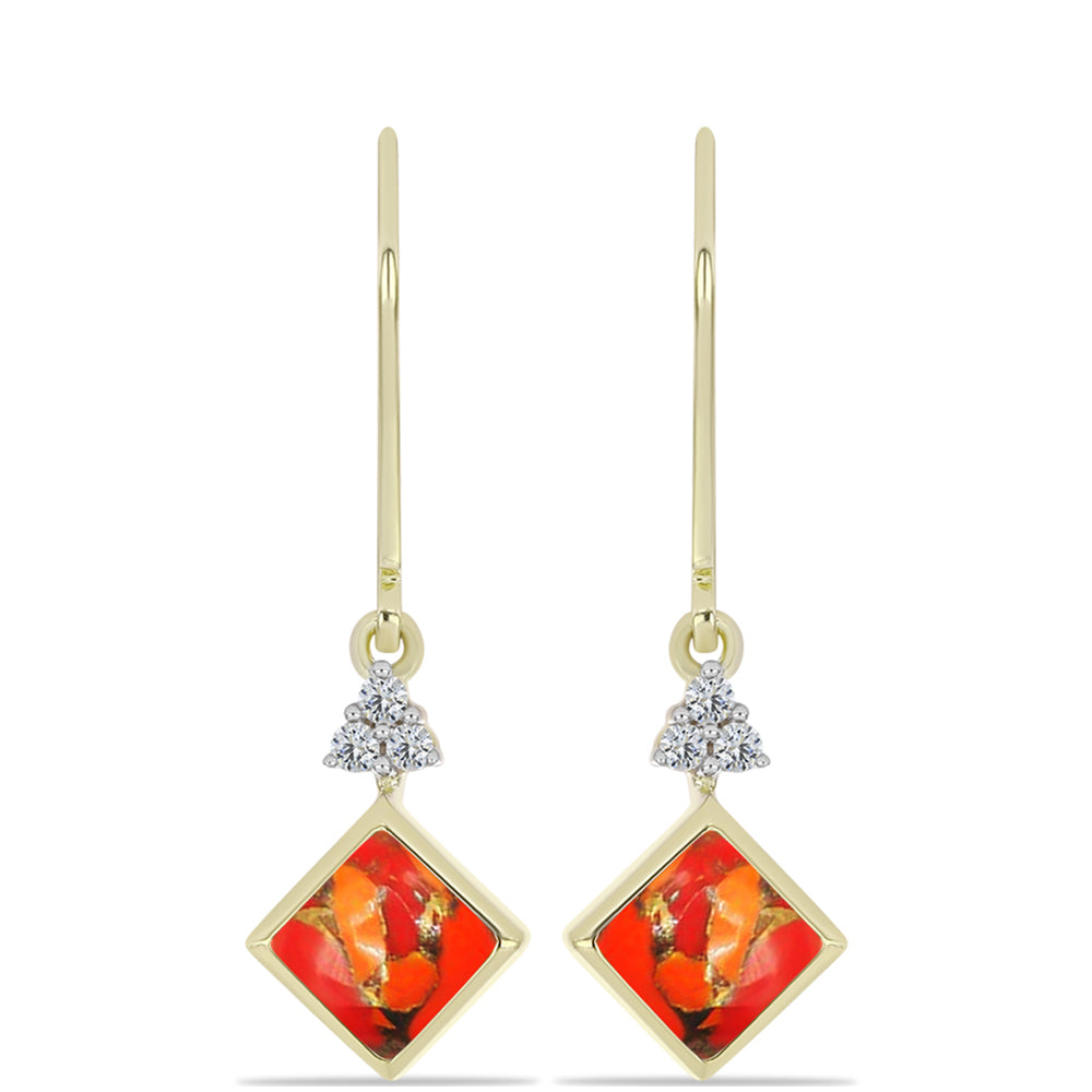Cercei din Argint 925 Placat cu Aur ( 2.37 grame ) cu Turcoaz Mohave și Topaz Alb 1.33 Carate 1 