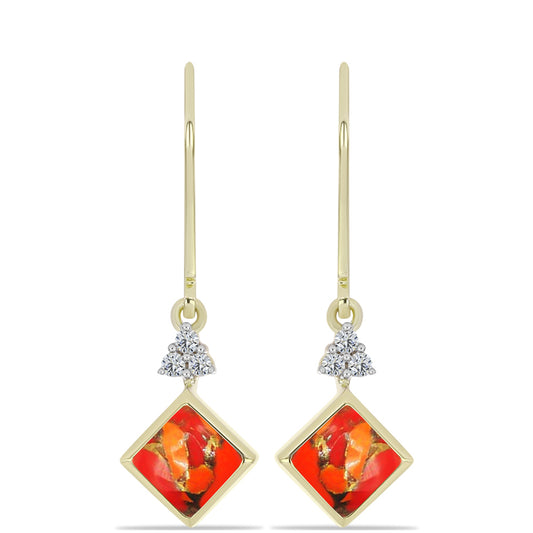 Cercei din Argint 925 Placat cu Aur ( 2.37 grame ) cu Turcoaz Mohave și Topaz Alb 1.33 Carate