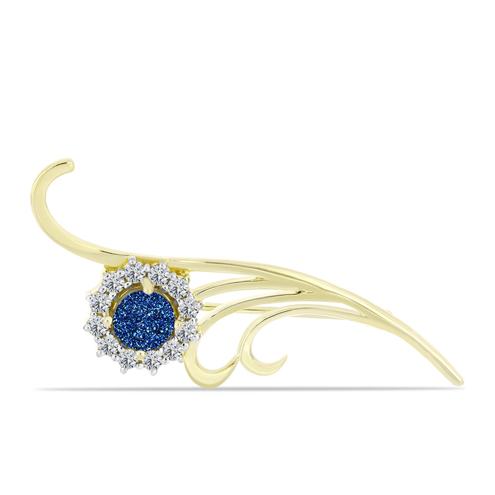 Broşă din Argint 925 Placat cu Aur ( 4.05 grame ) cu Albastru Drusy și Topaz Alb 1.44 Carate 1 