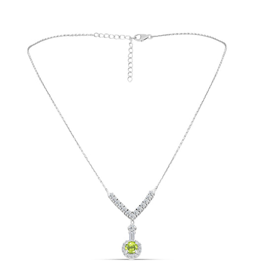 Colier din Argint 925 ( 5.01 grame ) cu Peridot Changbai și Topaz Alb 2.52 Carate