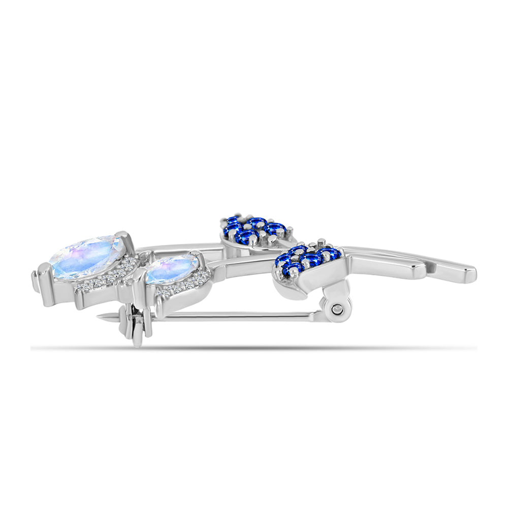 Broşă din Argint 925 ( 3.99 grame ) cu Safir Albastru Australian și Piatra Lunii Curcubeu 1.62 Carate 2 