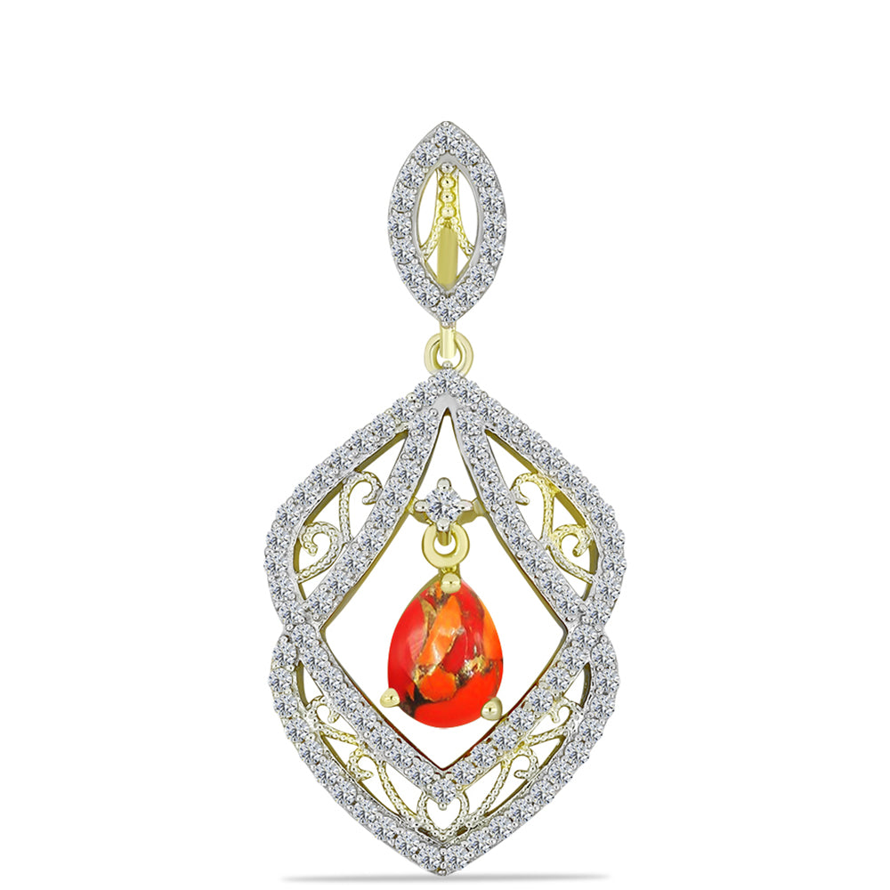 Pandantiv din Argint 925 Placat cu Aur ( 3.59 grame ) cu Turcoaz Mohave și Topaz Alb 2.29 Carate 1 