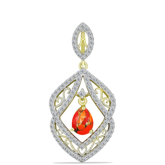 Pandantiv din Argint 925 Placat cu Aur ( 3.59 grame ) cu Turcoaz Mohave și Topaz Alb 2.29 Carate