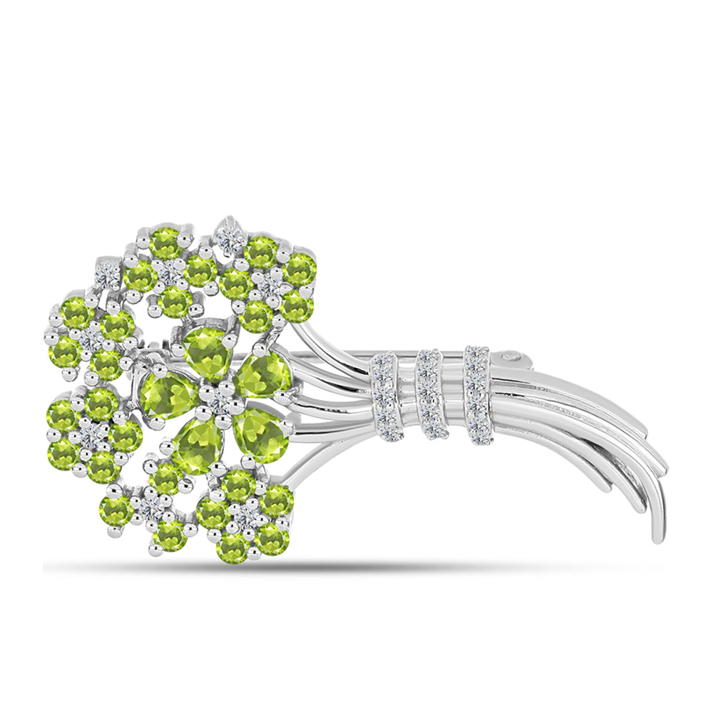 Broşă din Argint 925 ( 5.3 grame ) cu Peridot Changbai și Topaz Alb 2.22 Carate