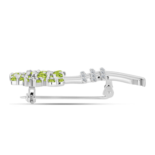 Broşă din Argint 925 ( 5.3 grame ) cu Peridot Changbai și Topaz Alb 2.22 Carate