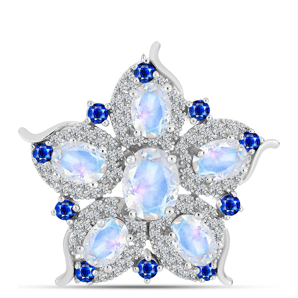 Broşă din Argint 925 ( 4.53 grame ) cu Safir Albastru Australian și Piatra Lunii Curcubeu 4.75 Carate