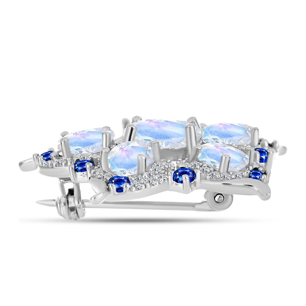 Broşă din Argint 925 ( 4.53 grame ) cu Safir Albastru Australian și Piatra Lunii Curcubeu 4.75 Carate 2 