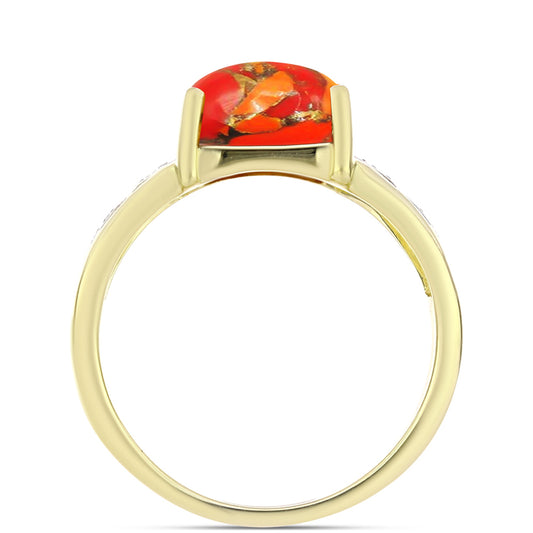 Inel din Argint 925 Placat cu Aur ( 4.22 grame ) cu Turcoaz Mohave și Topaz Alb 3.79 Carate