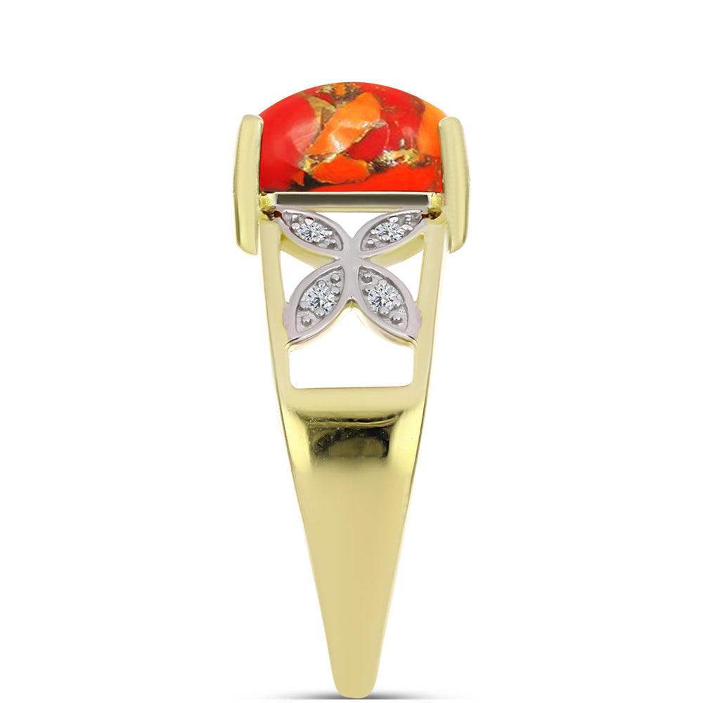 Inel din Argint 925 Placat cu Aur ( 4.22 grame ) cu Turcoaz Mohave și Topaz Alb 3.79 Carate 4 