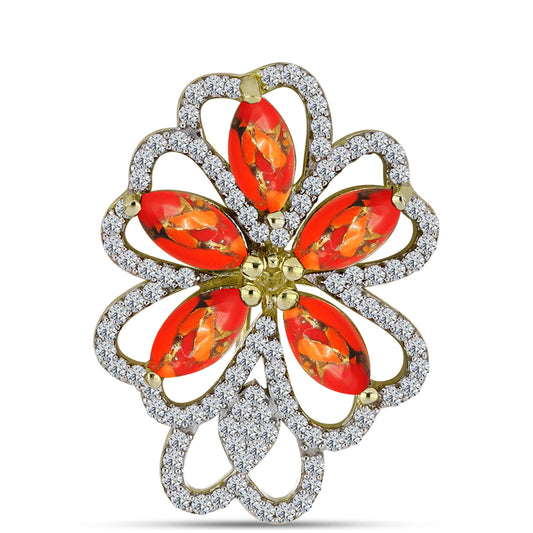 Broşă din Argint 925 Placat cu Aur ( 4.08 grame ) cu Turcoaz Mohave și Topaz Alb 3.46 Carate