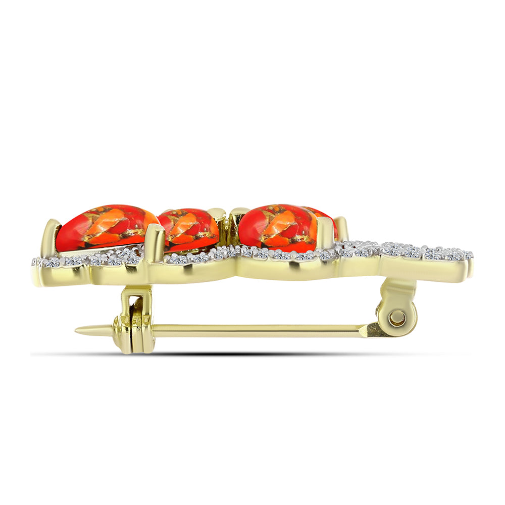 Broşă din Argint 925 Placat cu Aur ( 4.08 grame ) cu Turcoaz Mohave și Topaz Alb 3.46 Carate 2 