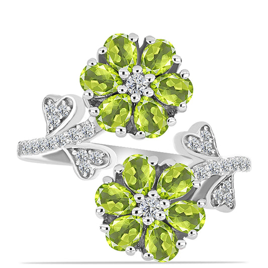 Inel din Argint 925 ( 4.28 grame ) cu Peridot Changbai și Topaz Alb 2.4 Carate