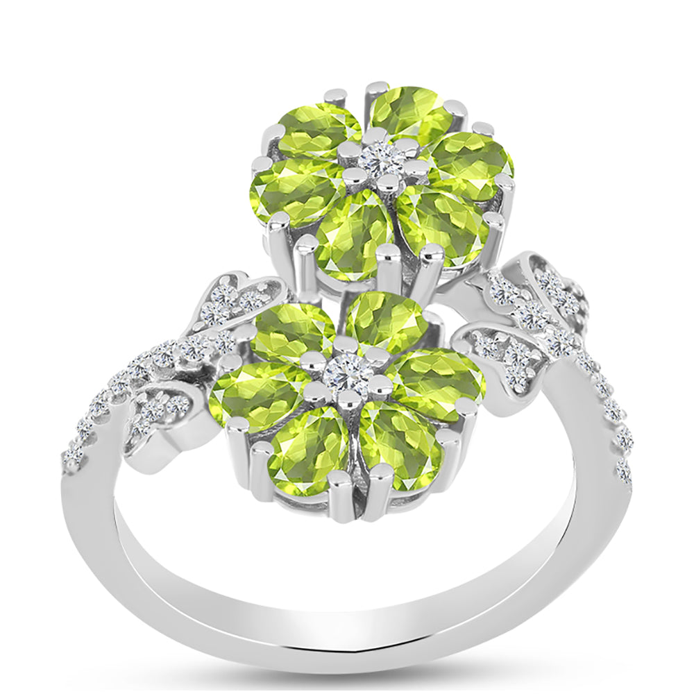 Inel din Argint 925 ( 4.28 grame ) cu Peridot Changbai și Topaz Alb 2.4 Carate 3 